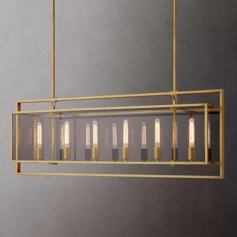 Beckman Glass Lantern Rectangular Chandelier 54"