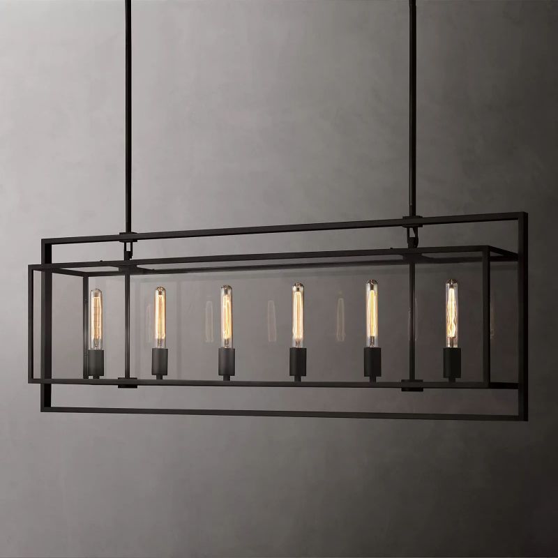 Beckman Glass Lantern Rectangular Chandelier 54"