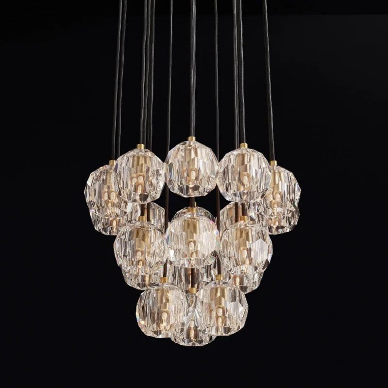 Kristal Glass Round Cluster Chandelier 19"