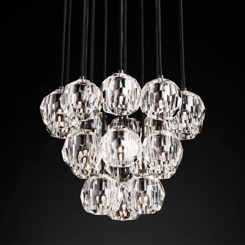 Kristal Glass Round Cluster Chandelier 19"