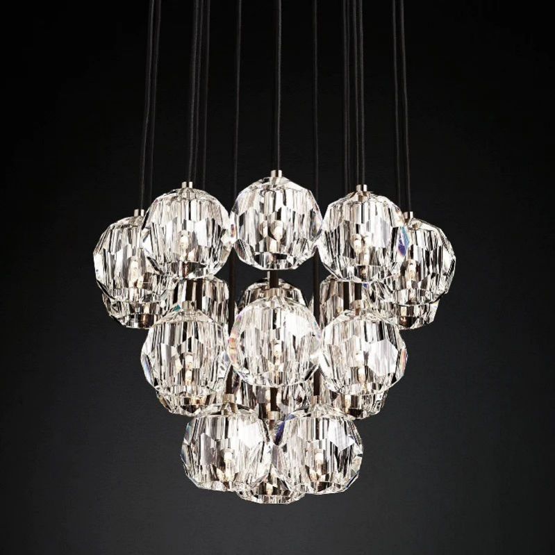 Kristal Glass Round Cluster Chandelier 19"