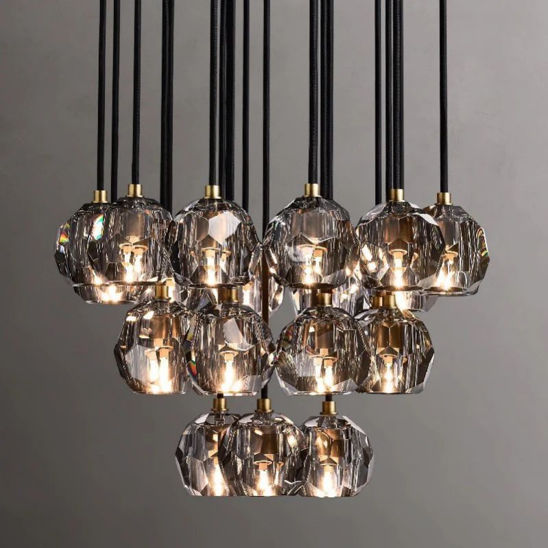 Kristal Glass Round Cluster Chandelier 24"