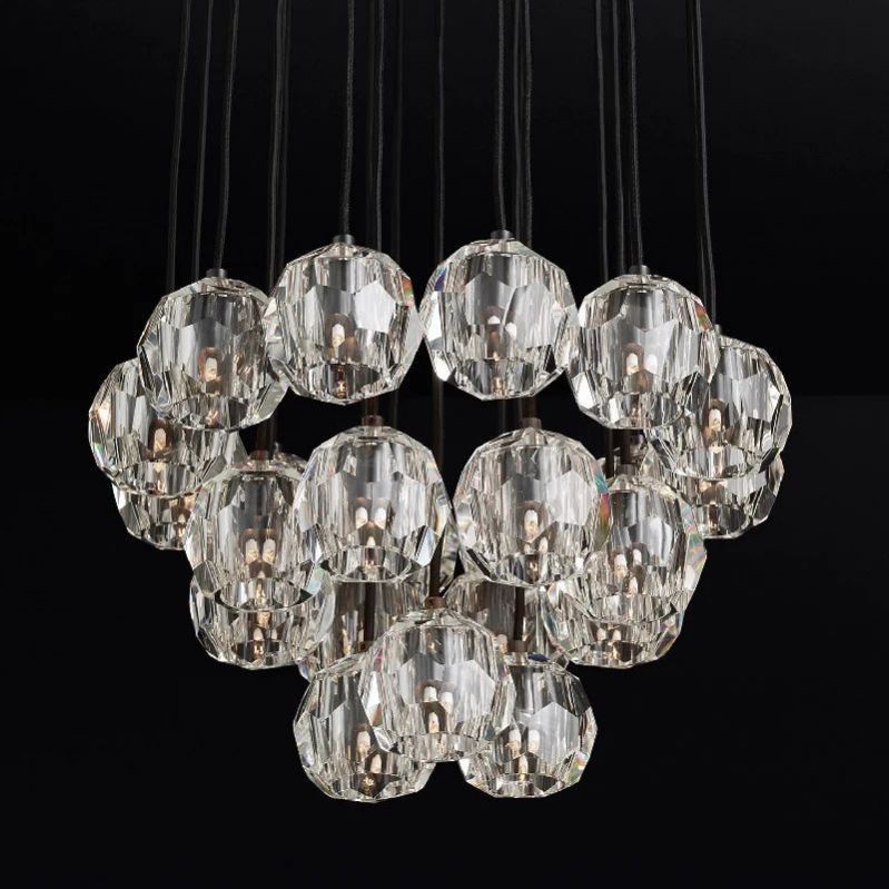 Kristal Glass Round Cluster Chandelier 24"