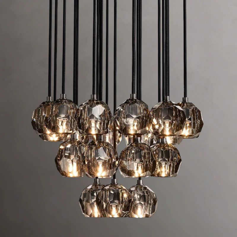 Kristal Glass Round Cluster Chandelier 24"