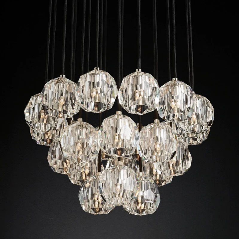 Kristal Glass Round Cluster Chandelier 24"