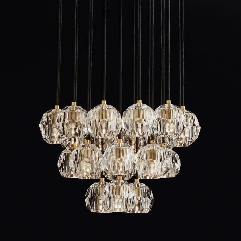 Kristal Glass Round Cluster Chandelier 24"