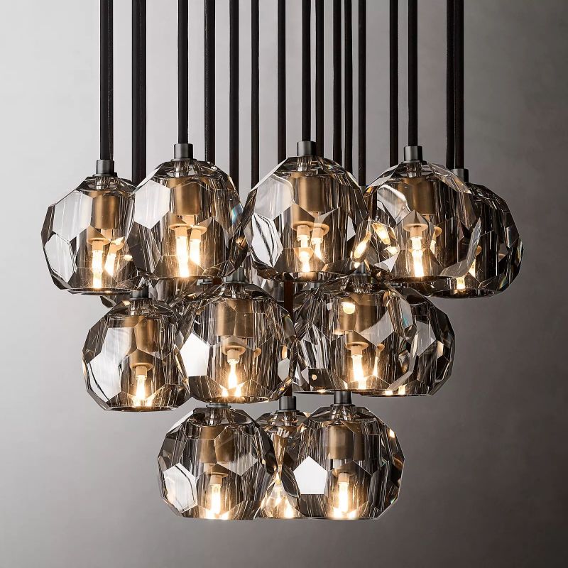 Kristal Glass Round Cluster Chandelier 19"