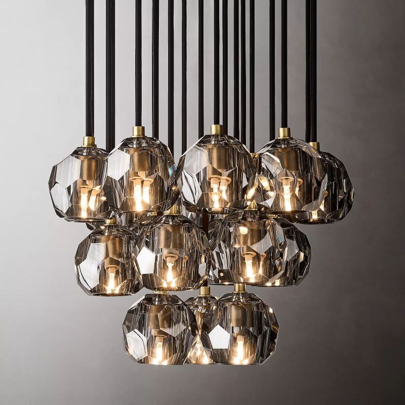 Kristal Glass Round Cluster Chandelier 19"