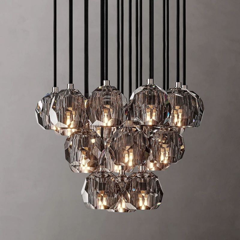 Kristal Glass Round Cluster Chandelier 19"