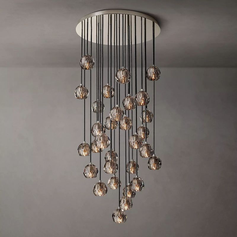 Kristal Smoke Glass Round Cluster Chandelier 30"