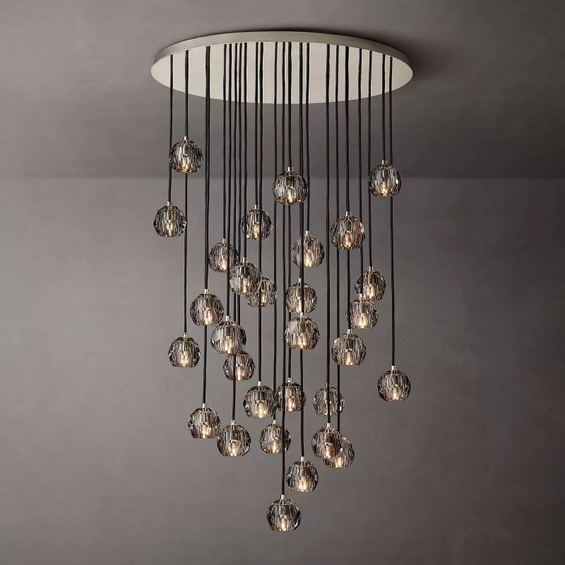 Kristal Smoke Glass Round Cluster Chandelier 40"