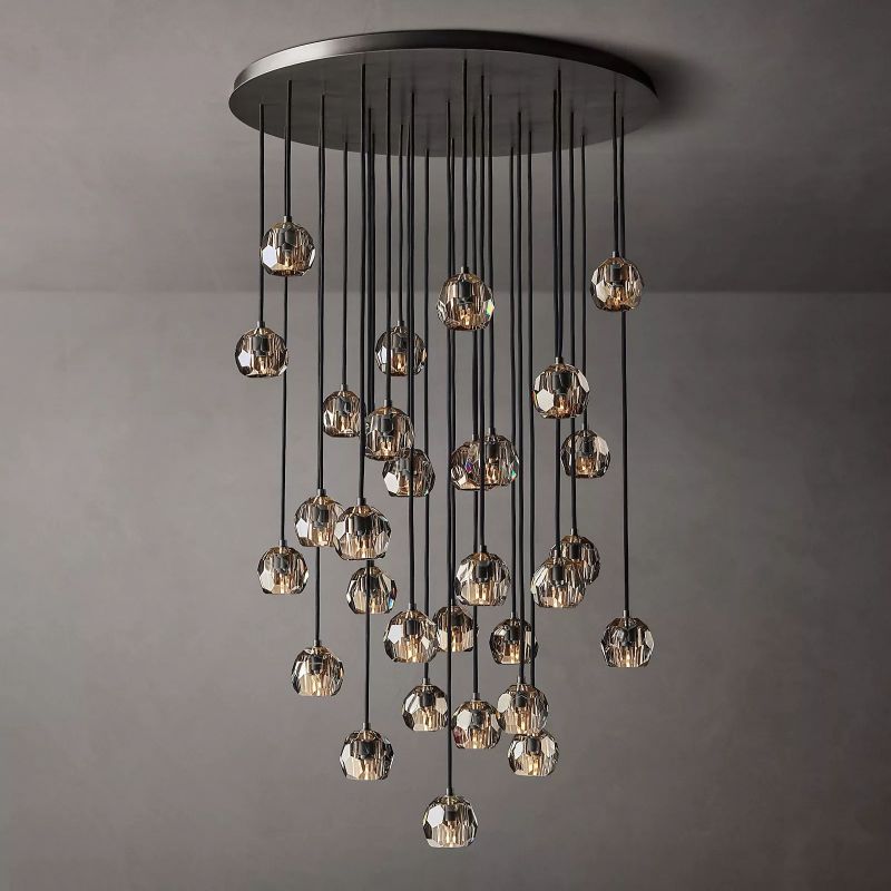 Kristal Smoke Glass Round Cluster Chandelier 40"