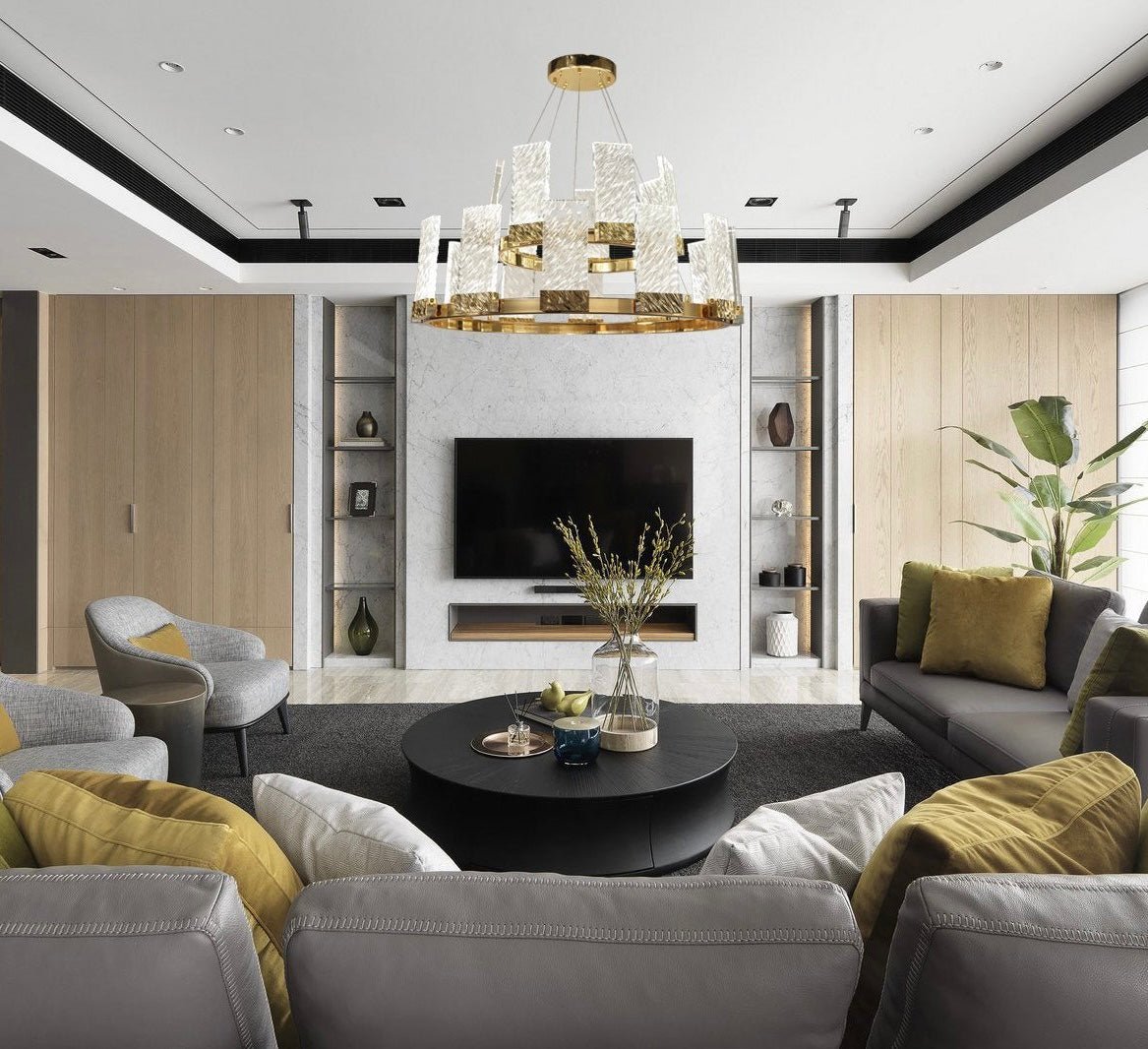 Alixy Round  2-Tier  LED  Crystal Chandelier  (Up)