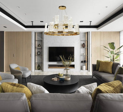 Alixy Round  2-Tier  LED  Crystal Chandelier  (Up)