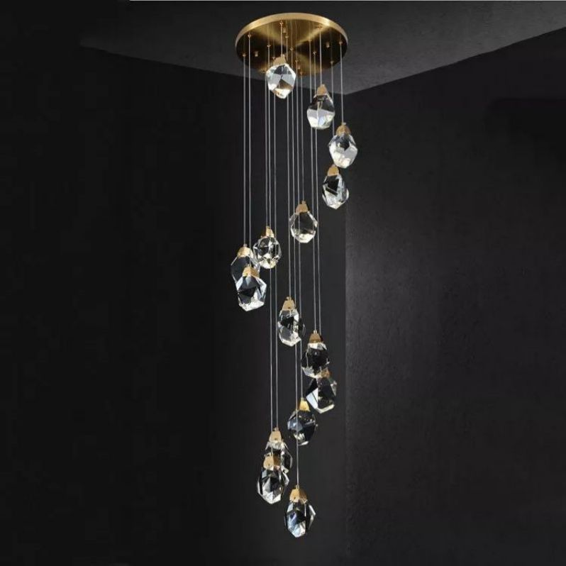 Angelia Faceted Crystal Prisms Chandeliers For Staircase