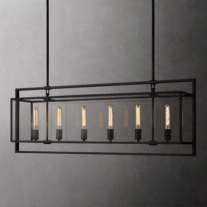 Beckman Glass Lantern Rectangular Chandelier 54"