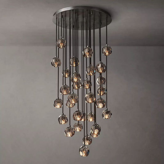 Kristal Smoke Glass Round Cluster Chandelier 30"
