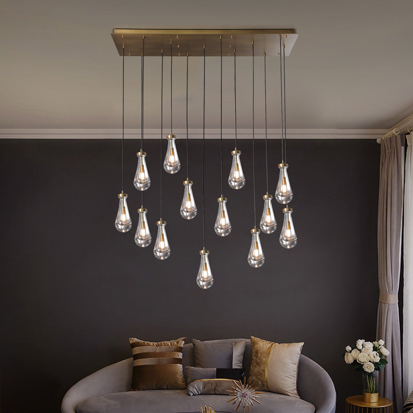 Raindrops Rectangular Chandelier 54"